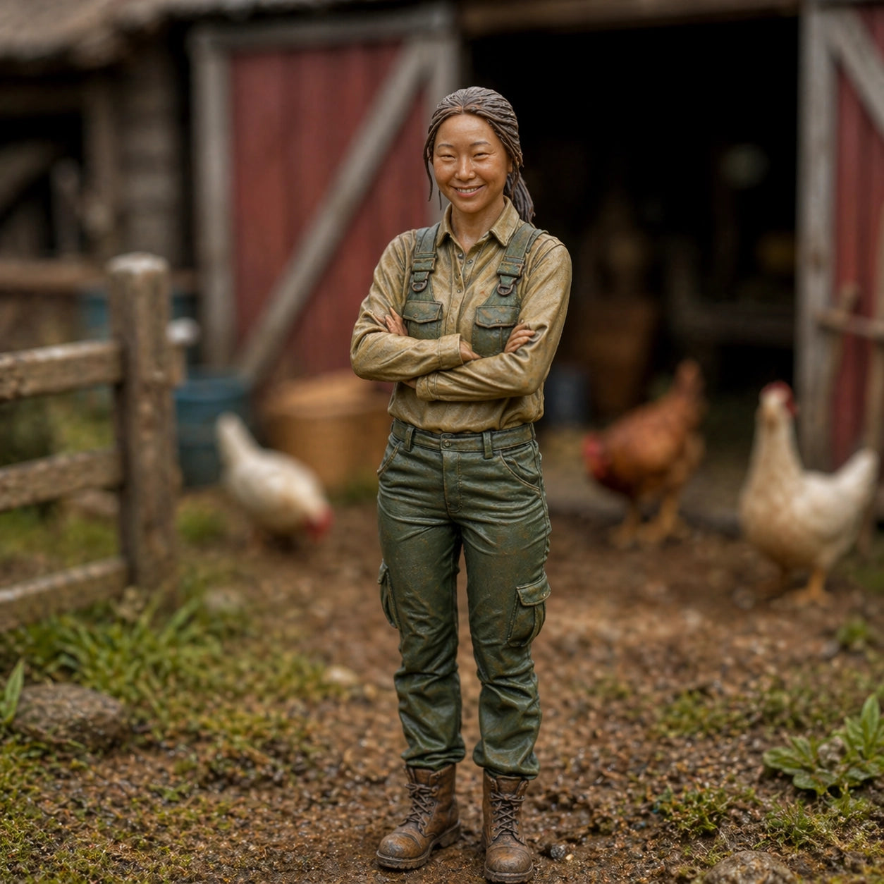 The Homestead Hand | Grey Resin Farm Diorama Figurine