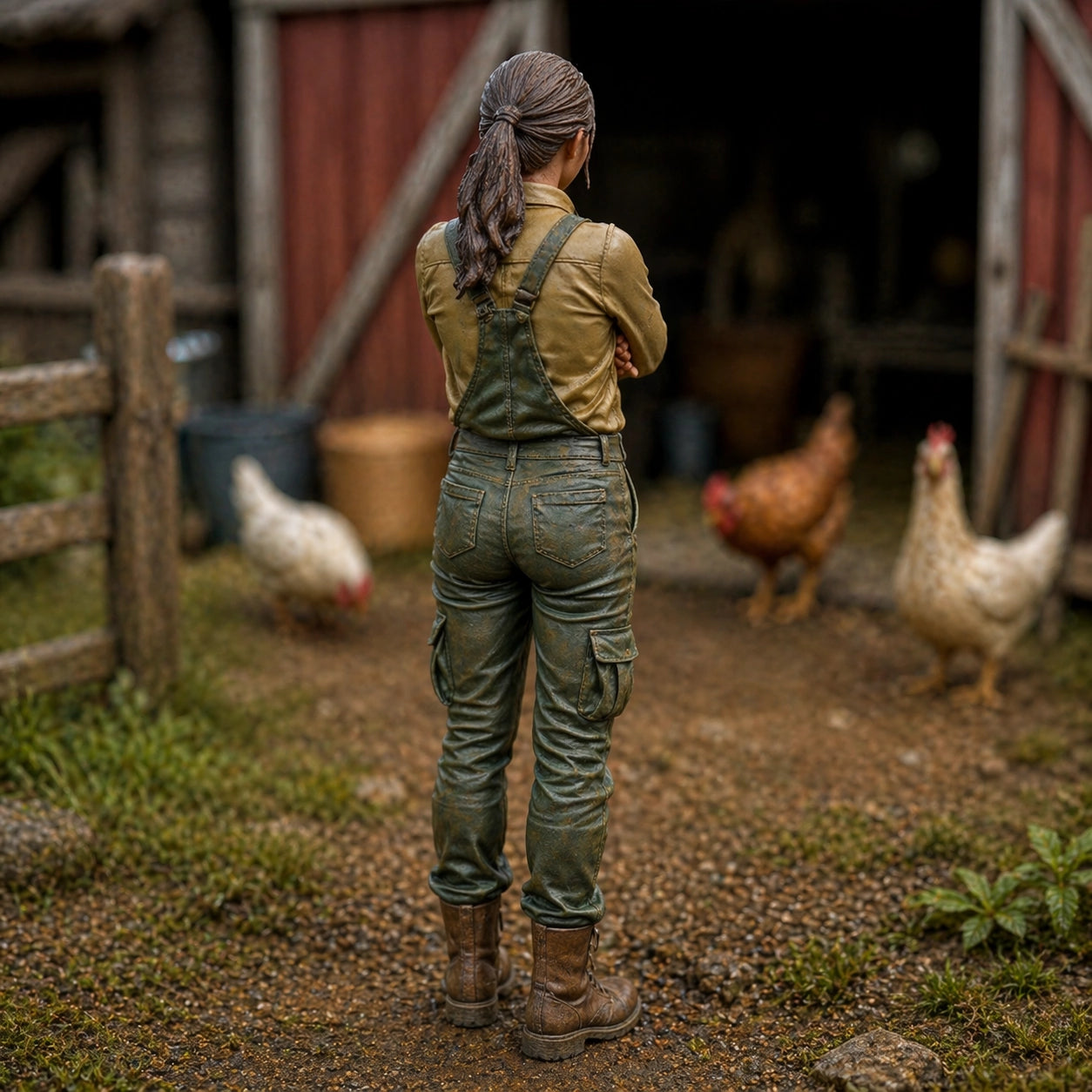The Homestead Hand | Grey Resin Farm Diorama Figurine