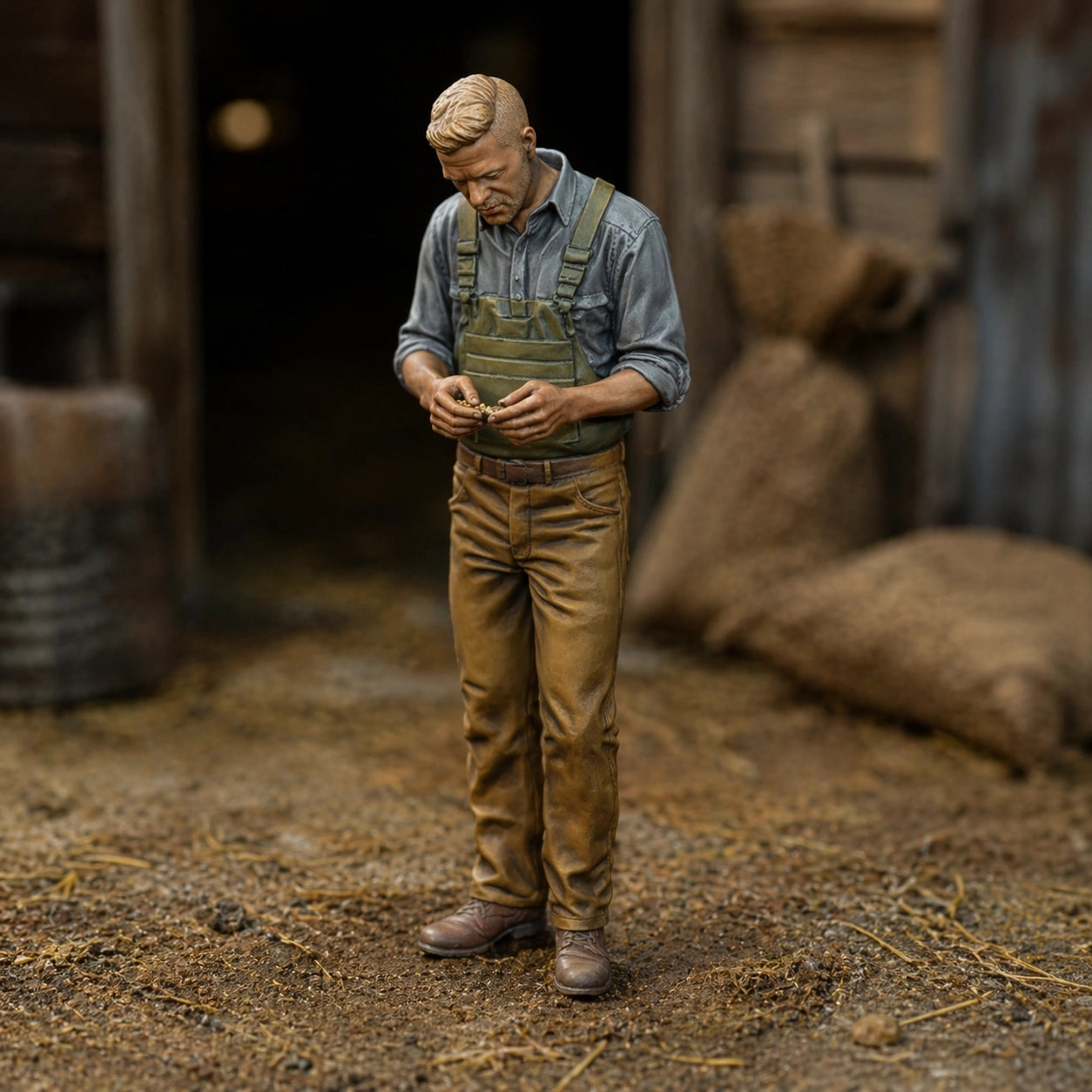 The Grain Inspector | Grey Resin Farm Diorama Figurine