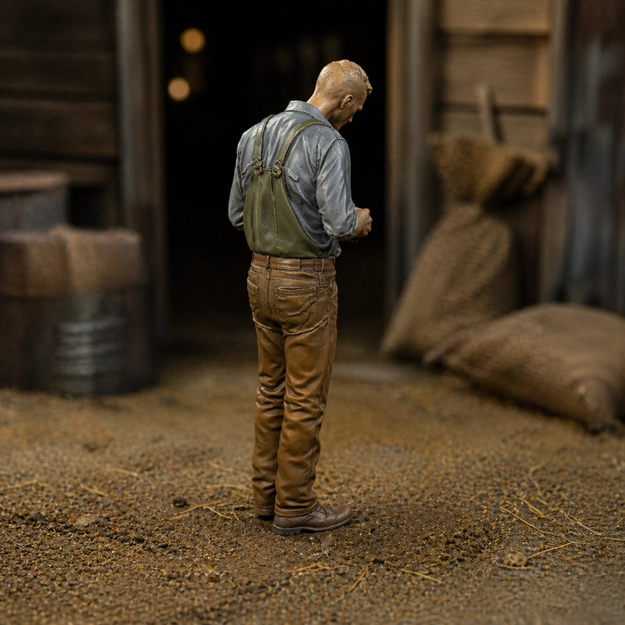The Grain Inspector | Grey Resin Farm Diorama Figurine