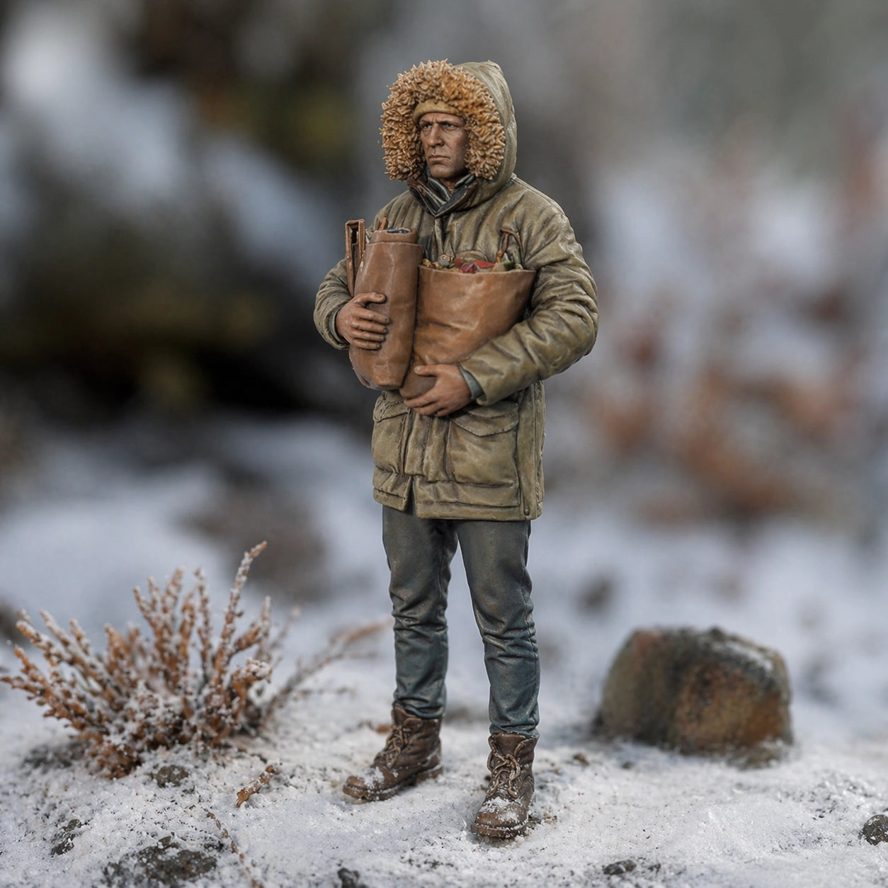 The Winter Provider | Grey Resin Winter Diorama Figurine
