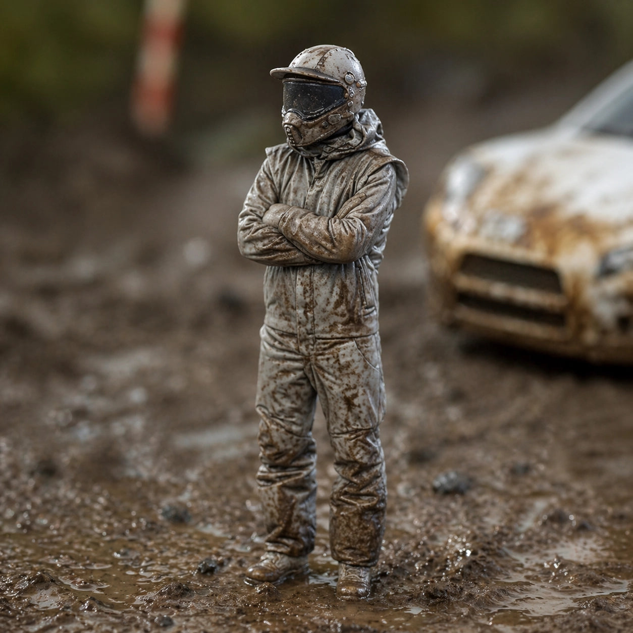 The Rally Cross Contender | Grey Resin Slot Car Diorama Figurine