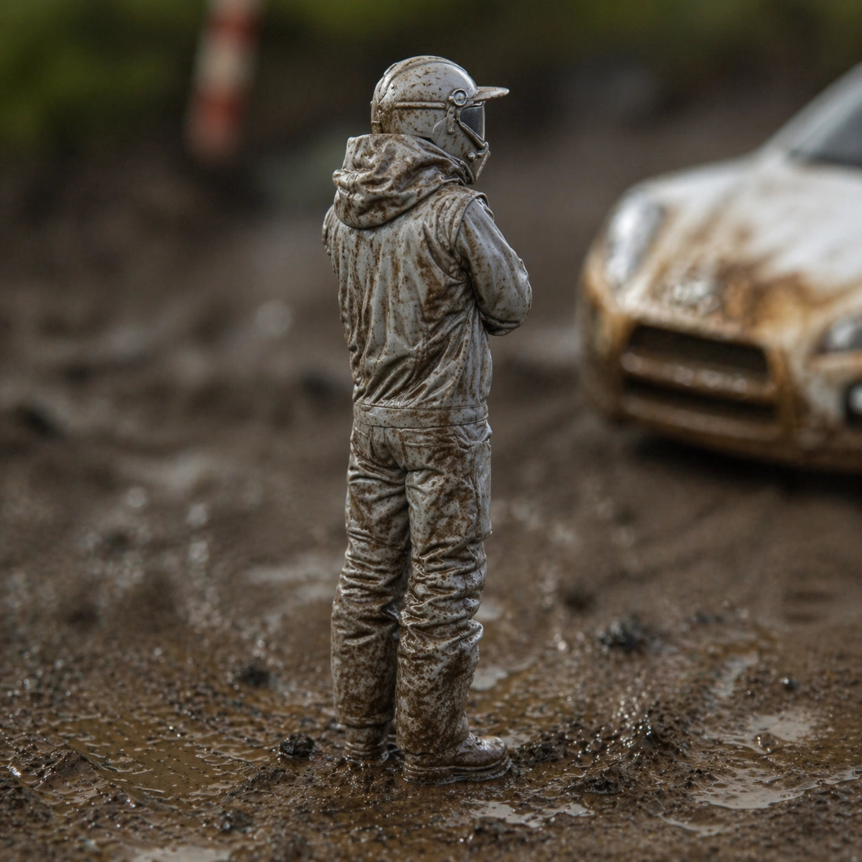 The Rally Cross Contender | Grey Resin Slot Car Diorama Figurine
