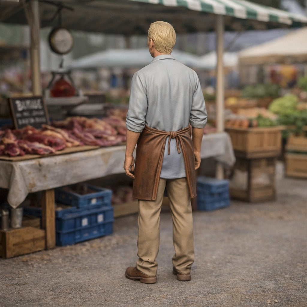 Traditional Market Butcher | Grey Resin Farm Diorama Figurine