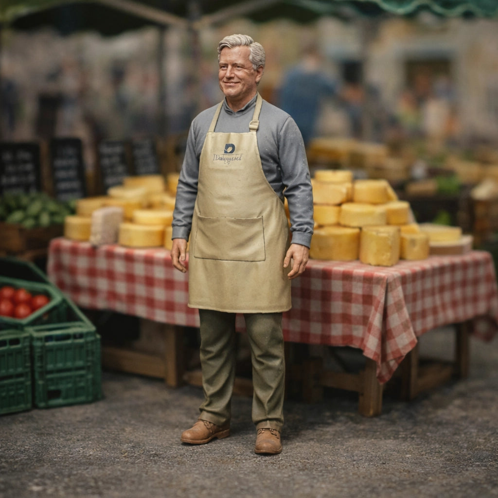 Artisanal Farmers Market Cheese Seller | Grey Resin Farm Diorama Figurine