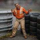 Panicked Race Marshal | Grey Resin Slot Car Diorama Figurine