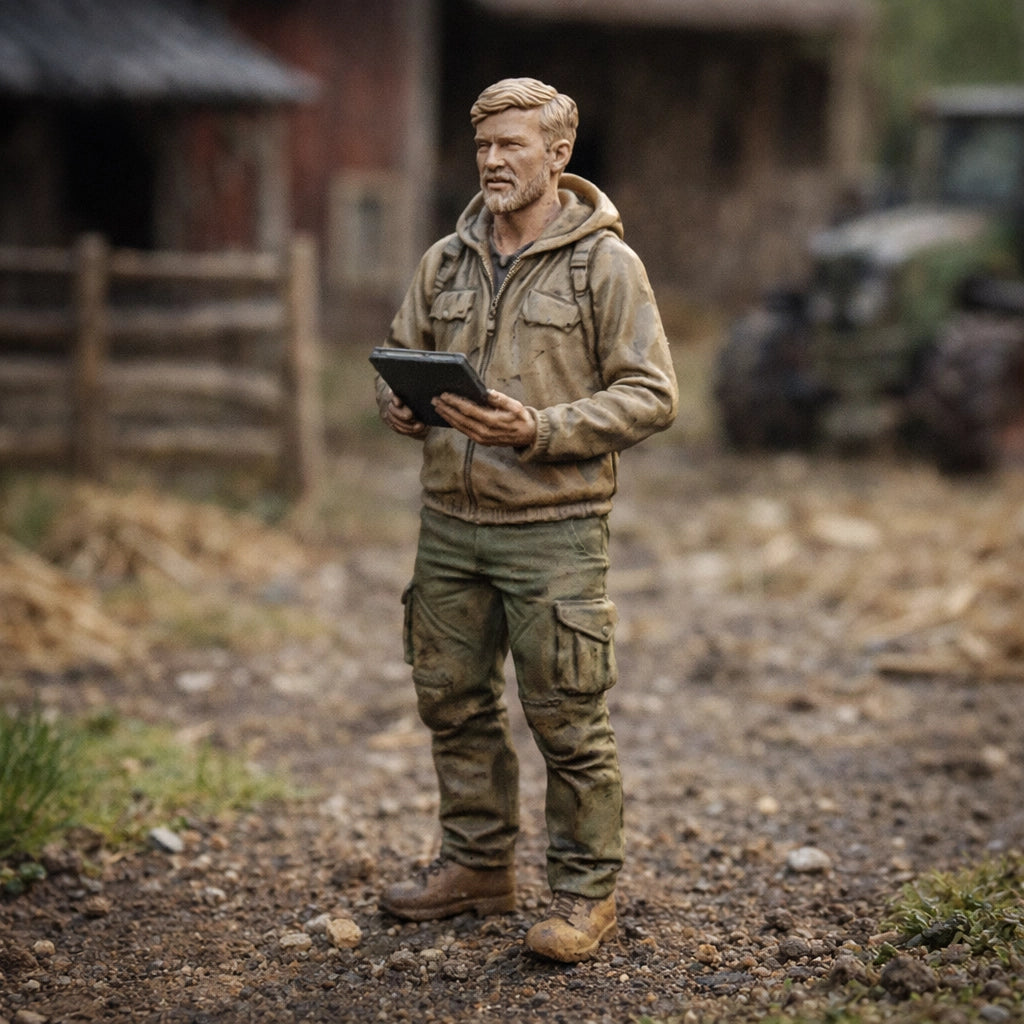 Modern Farm Manager | Grey Resin Farm Diorama Figurine