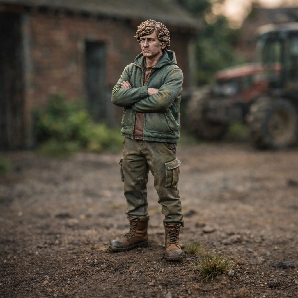 Dedicated Farm Hand | Grey Resin Farm Diorama Figurine