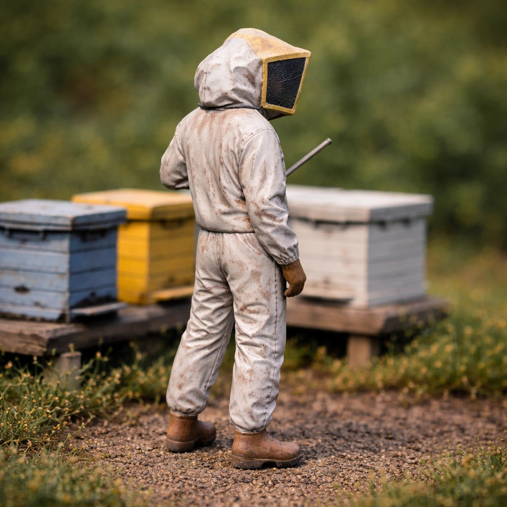 Apiary Beekeeper | Grey Resin Farm Diorama Figurine