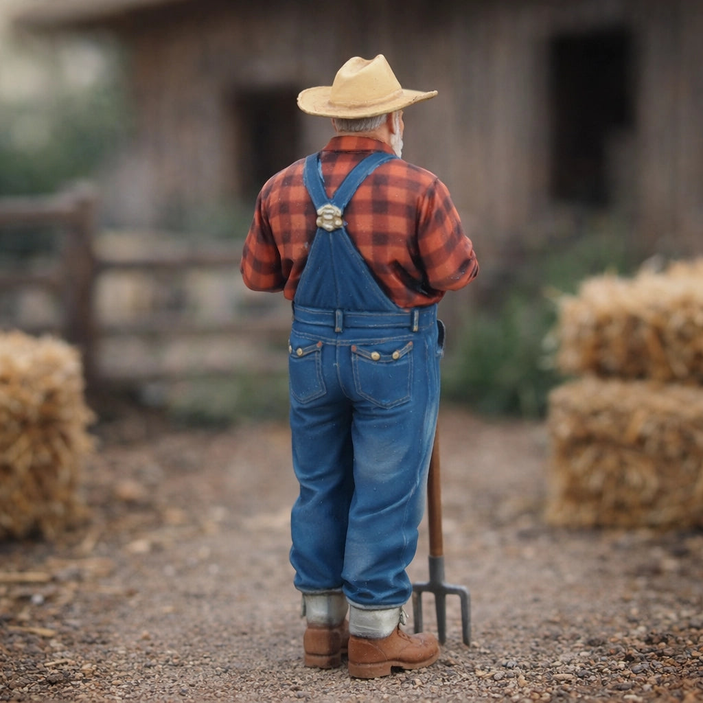 Veteran Farmhand | Grey Resin Farm Diorama Figurine