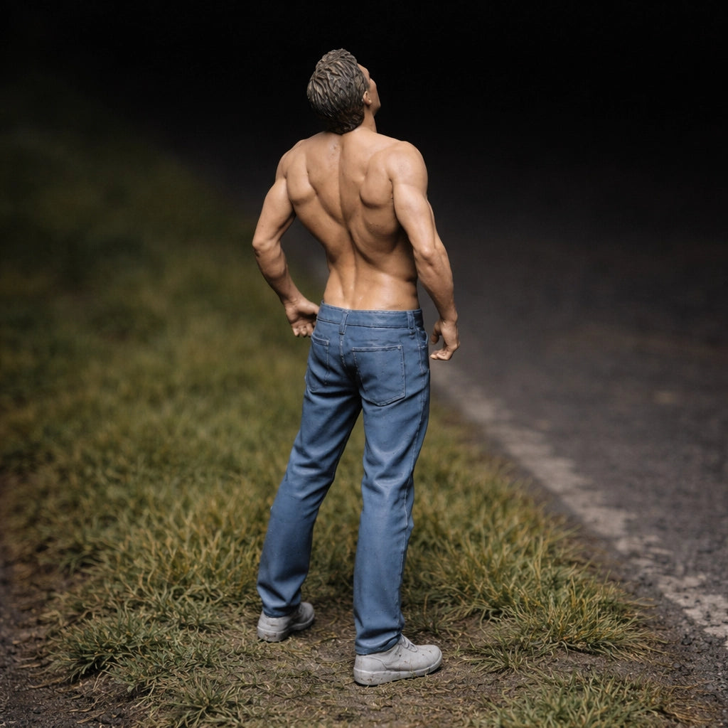 Passionate Race Super-Fan | Grey Resin Slot Car Diorama Figurine