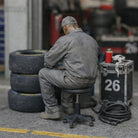 Exhausted Pit Crew Mechanic | Grey Resin Slot Car Diorama Figurine
