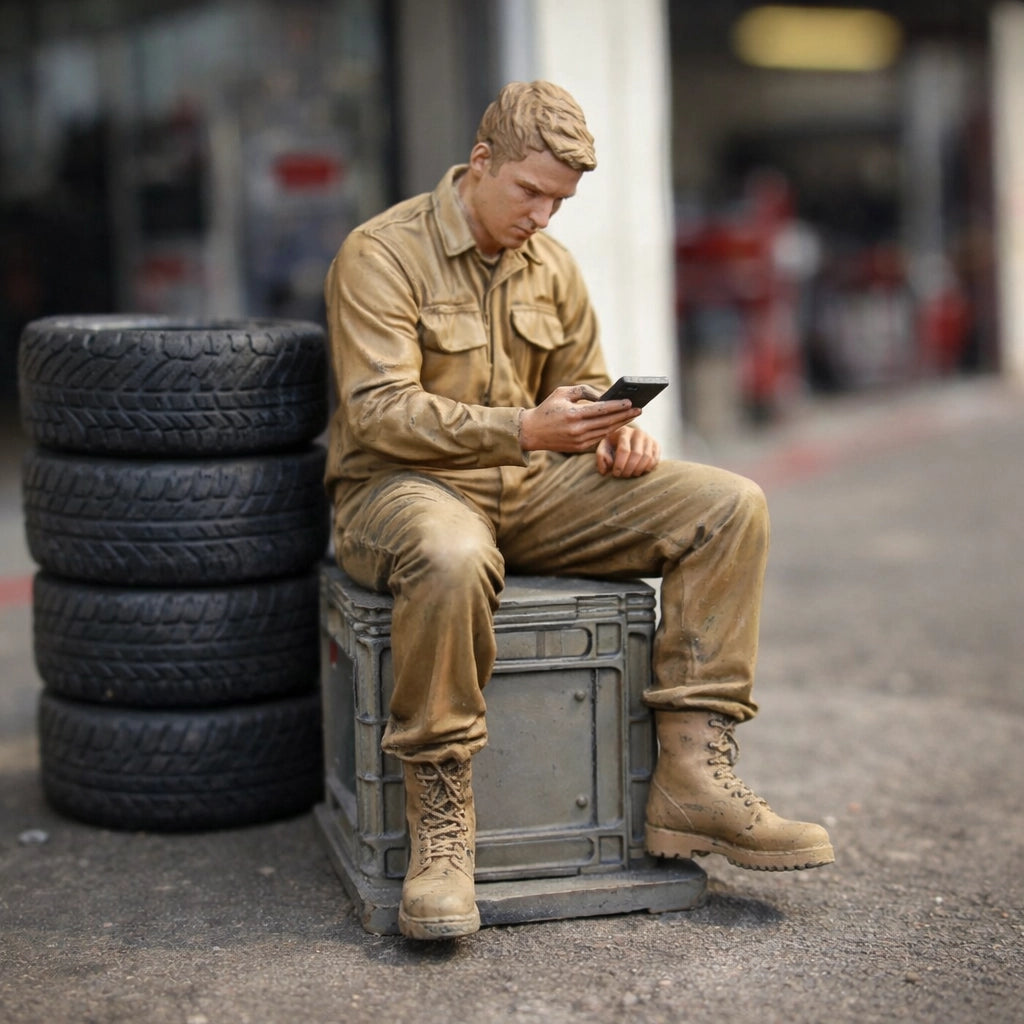 Workman On Break | Grey Resin Generic Diorama Figurine