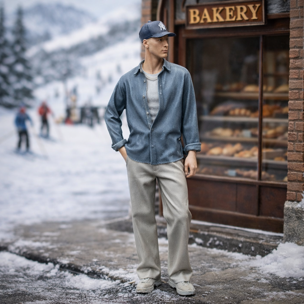 Modern Village Local in Open Flannel & Chinos | Resin Figurine