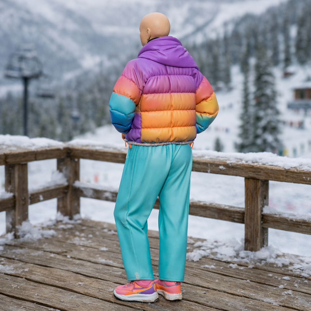 Retro Ski Tourist in Puffer & Scarf | Resin Figurine