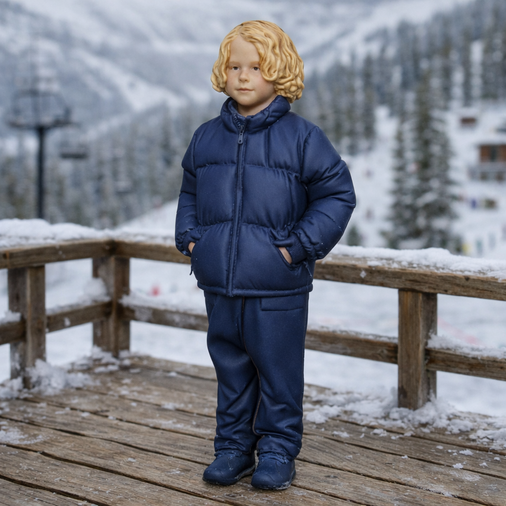 Junior Alpine Tourist in Puffer Jacket | Resin Figurine