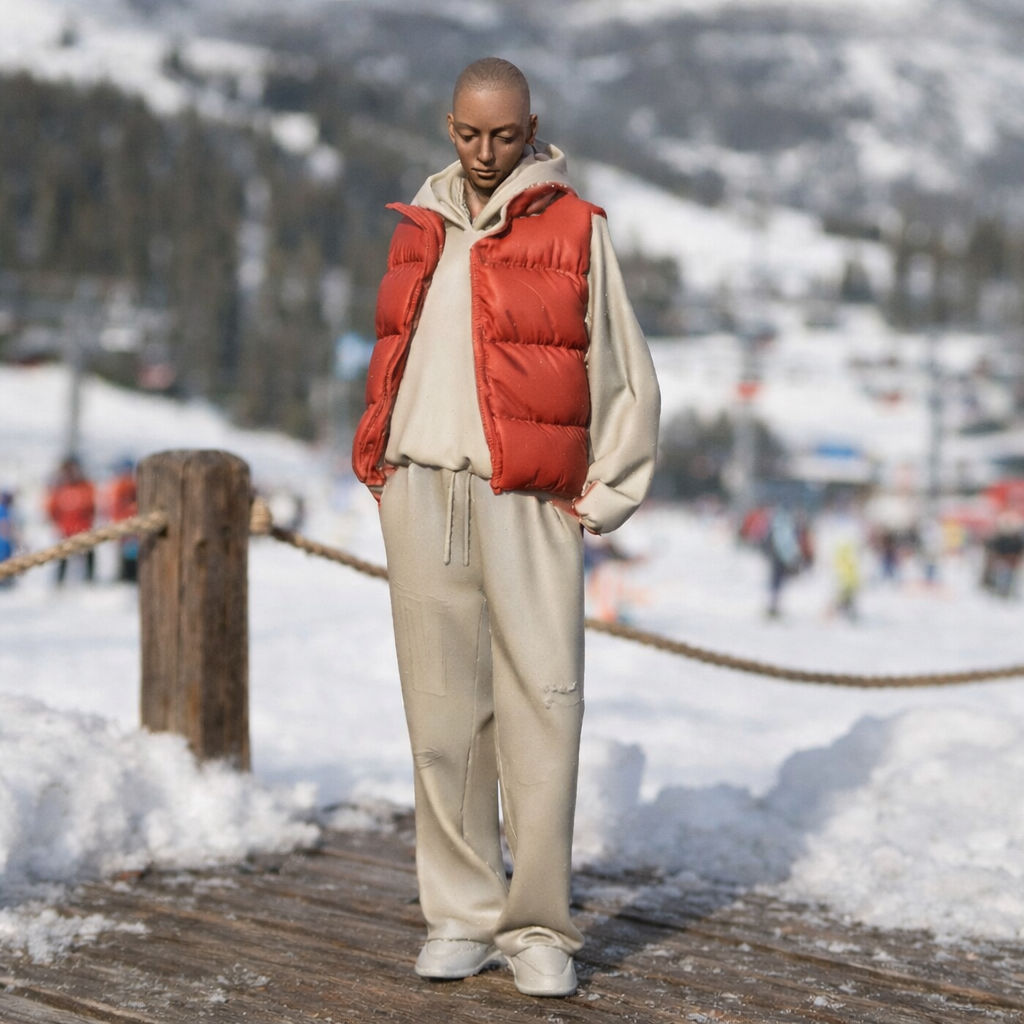 Avant-Garde Tourist in Puffer Vest & Tracksuit | Resin Figurine