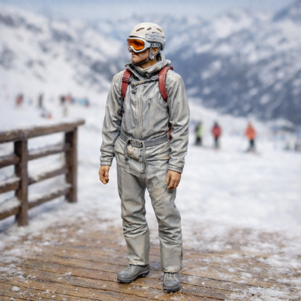 Modern Peak Skier in Technical Softshell Suit | Resin Figurine