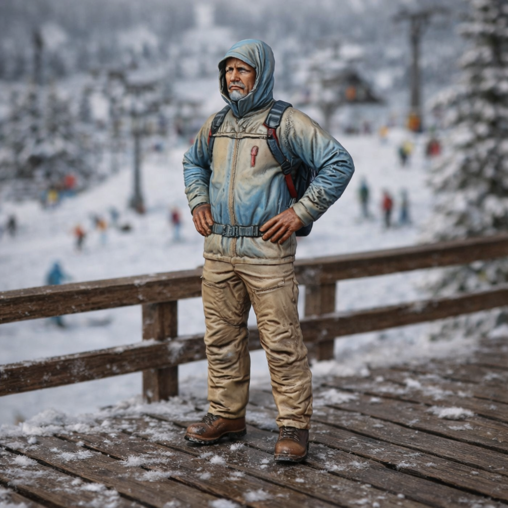 Professional Backcountry Guide in Hooded Expedition Shell | Resin Figurine