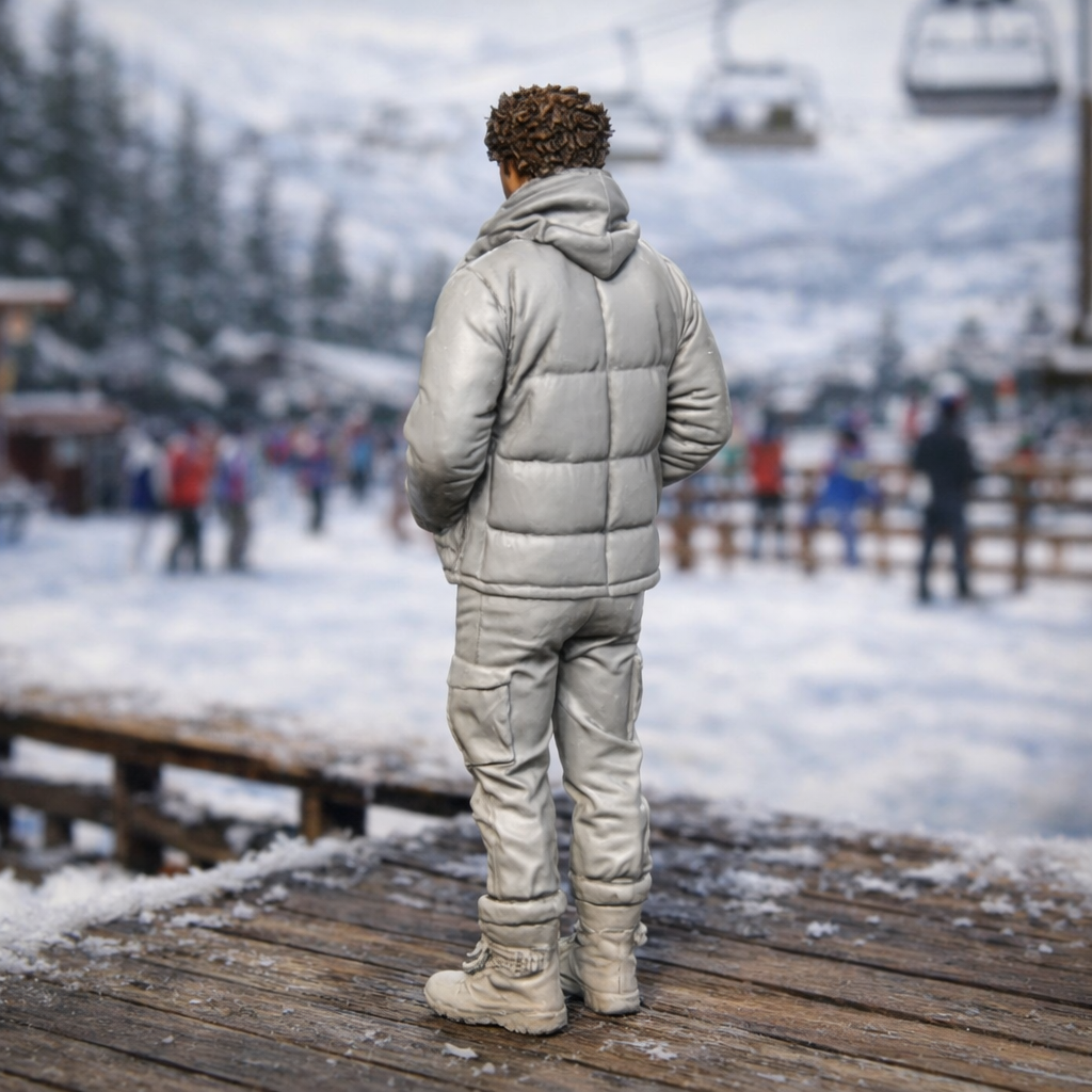 Alpine Traveller in Padded Puffer & Cargo Pants | Resin Figurine