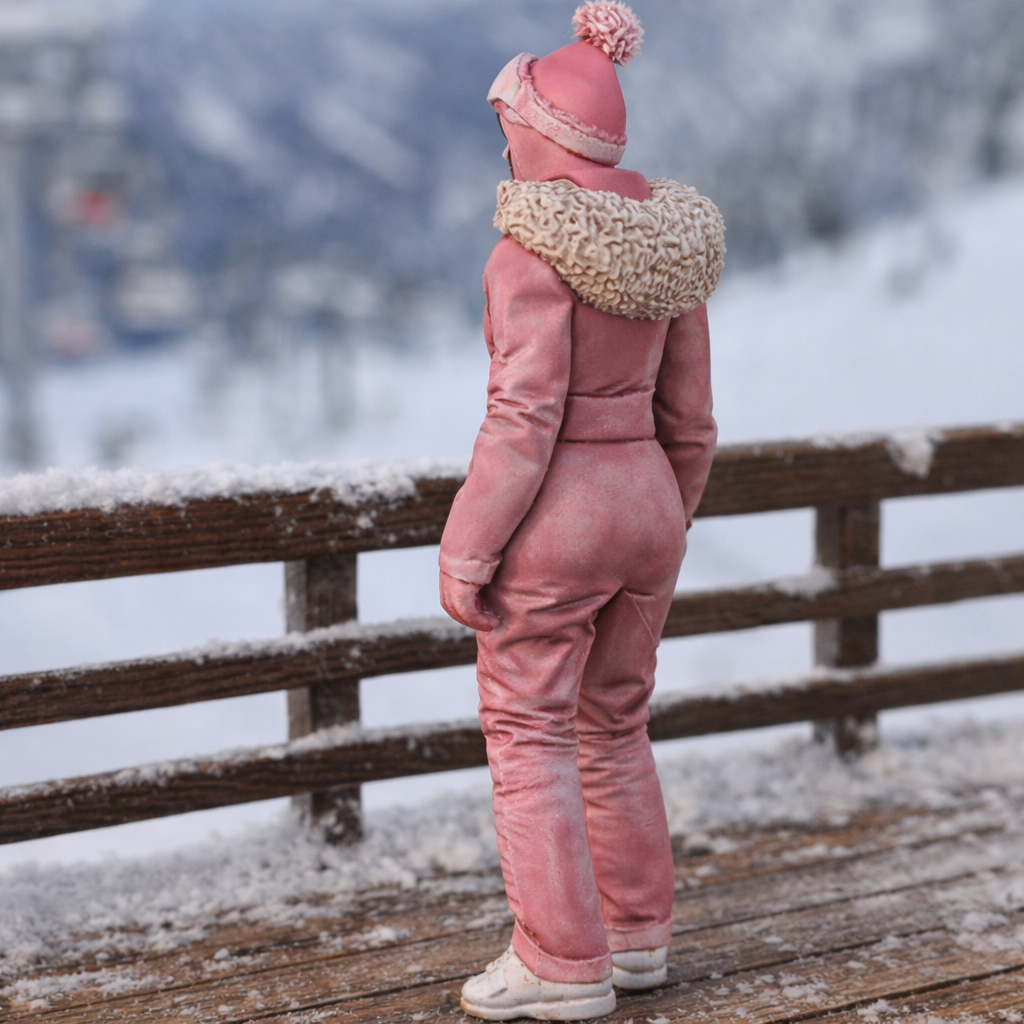 Retro Alpine Skier in Belted One-Piece Suit | Resin Figurine