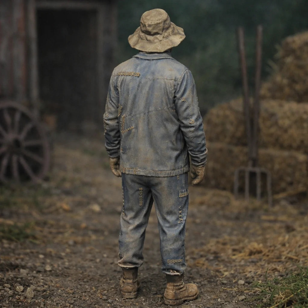 Terrifying Rural Scarecrow in Distressed Denim | Scale Resin Farm Diorama Figurine