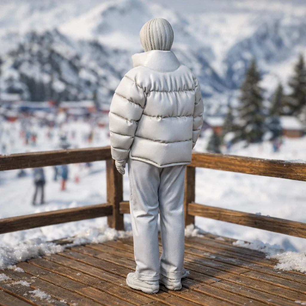 Contemporary Winter Traveller in Puffer | Resin Figurine