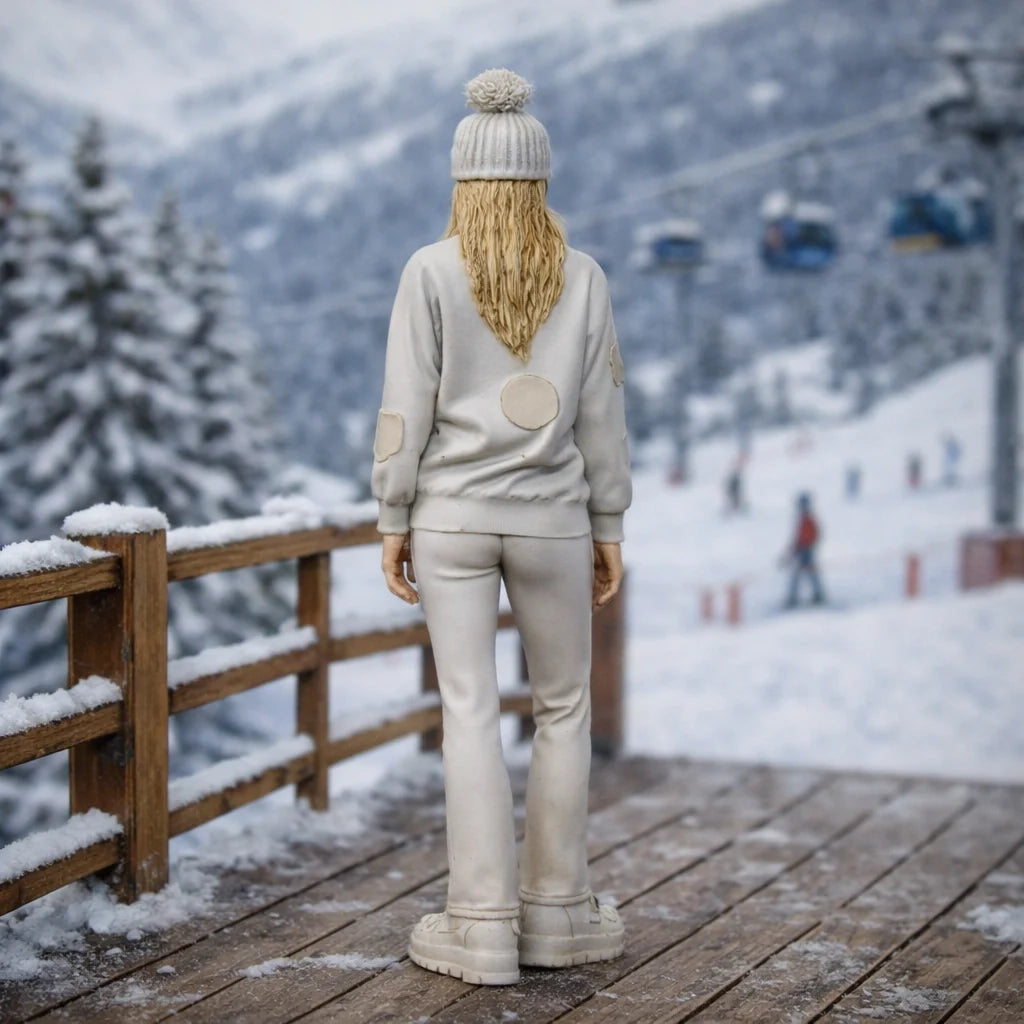 Alpine Leisure Enthusiast in Appliqué Sweatshirt | Resin Figurine
