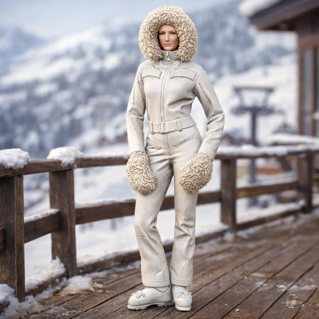 Professional Skier in Belted One-Piece with Fur-Trimmed Hood | Resin Figurine