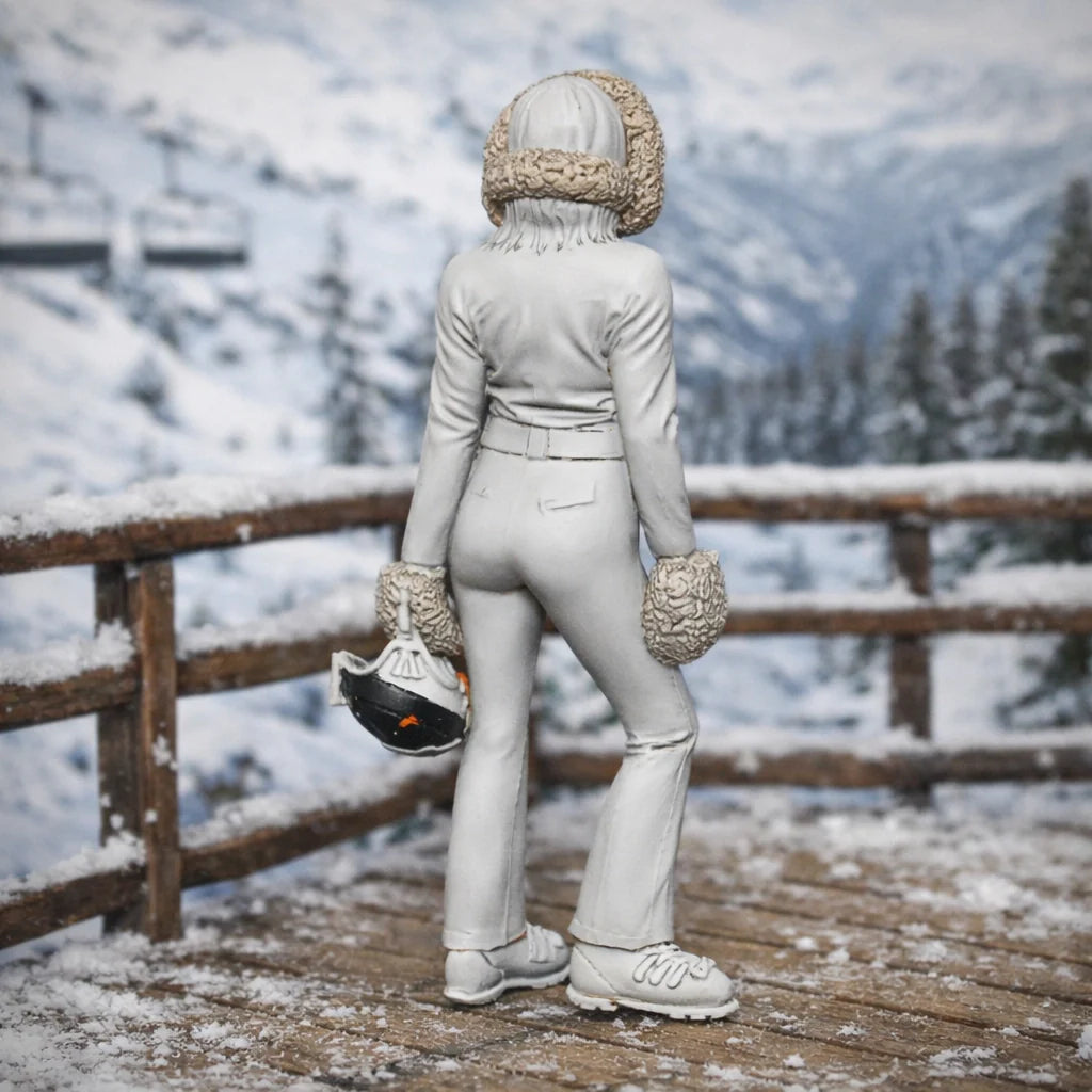 Professional Skier in One-Piece Suit with Fur-Trimmed Hood | Resin Figurine