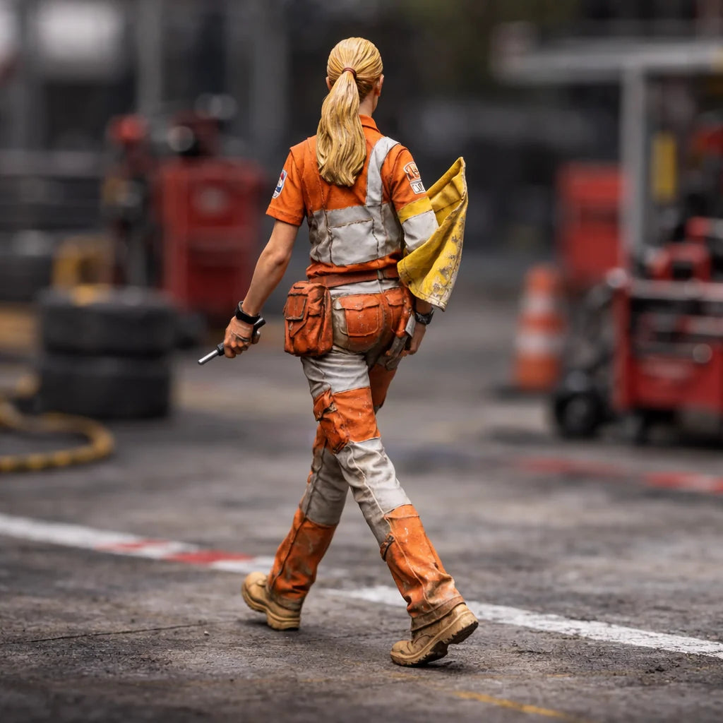 Professional Trackside Marshal in High-Visibility Safety Gear | Scale Resin Slot Car Diorama Figurine