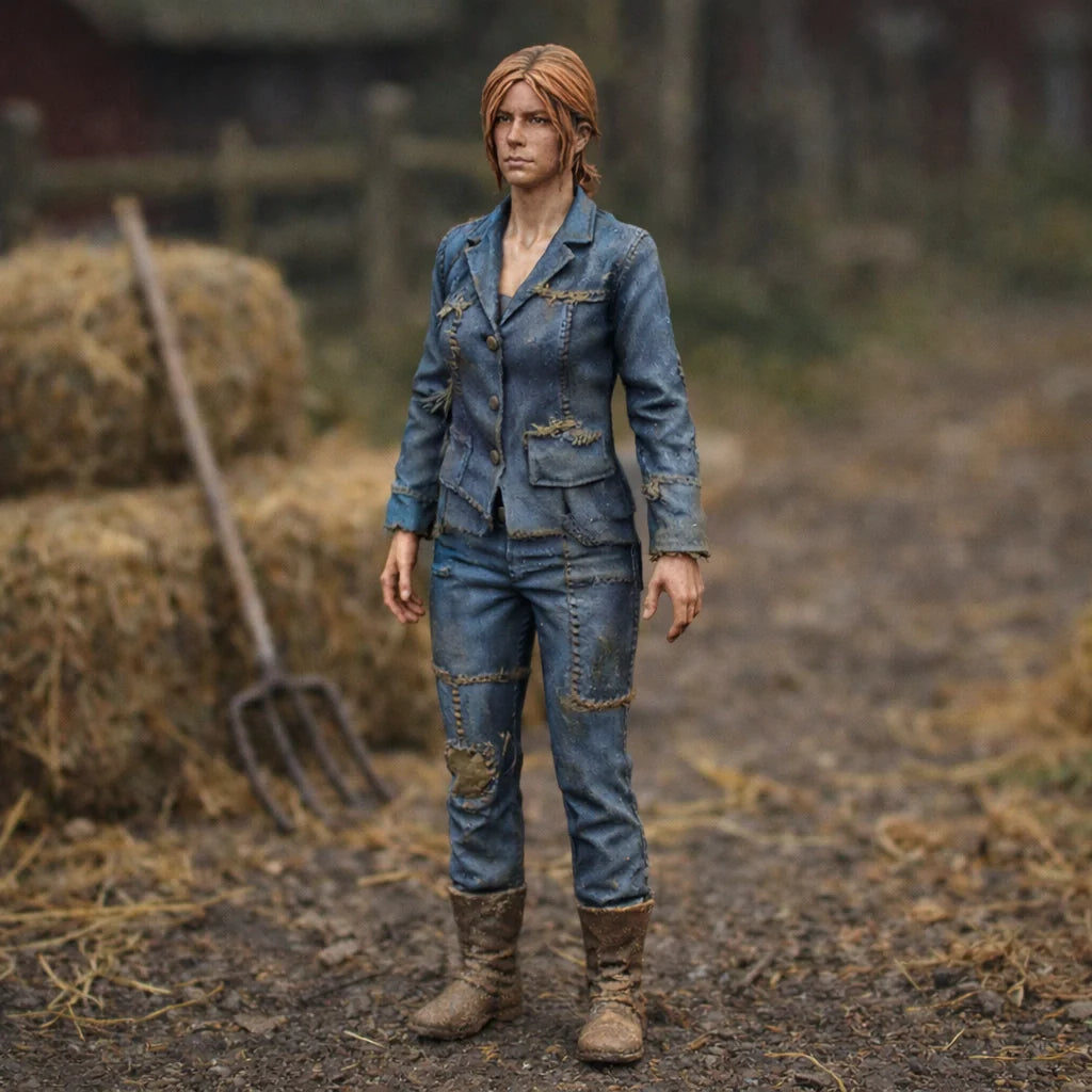 Professional Farmhand in Distressed Denim Utility Wear | Scale Resin Farm Diorama Figurine