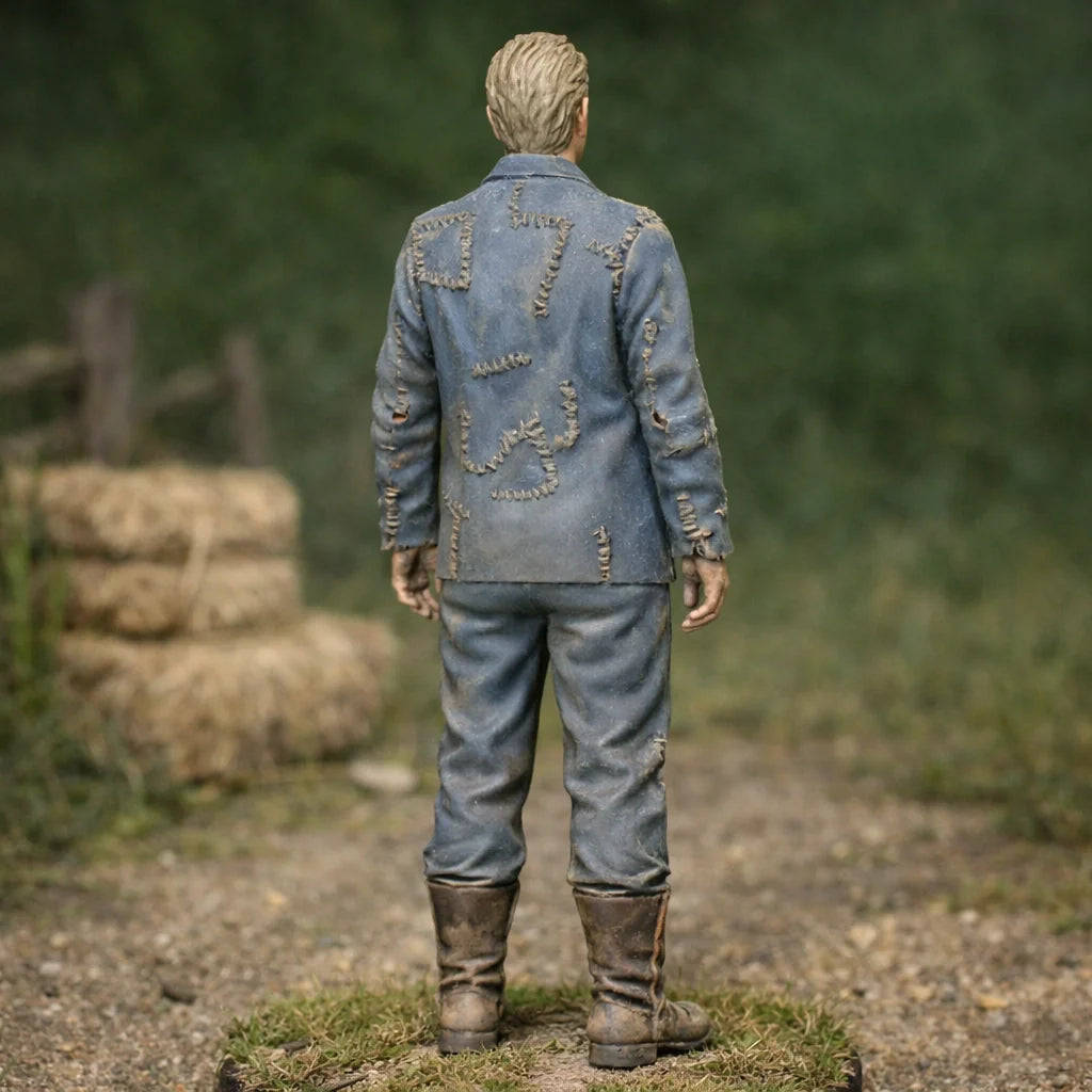 Professional Farmhand in Patched Utility Denim | Scale Resin Farm Diorama Figurine