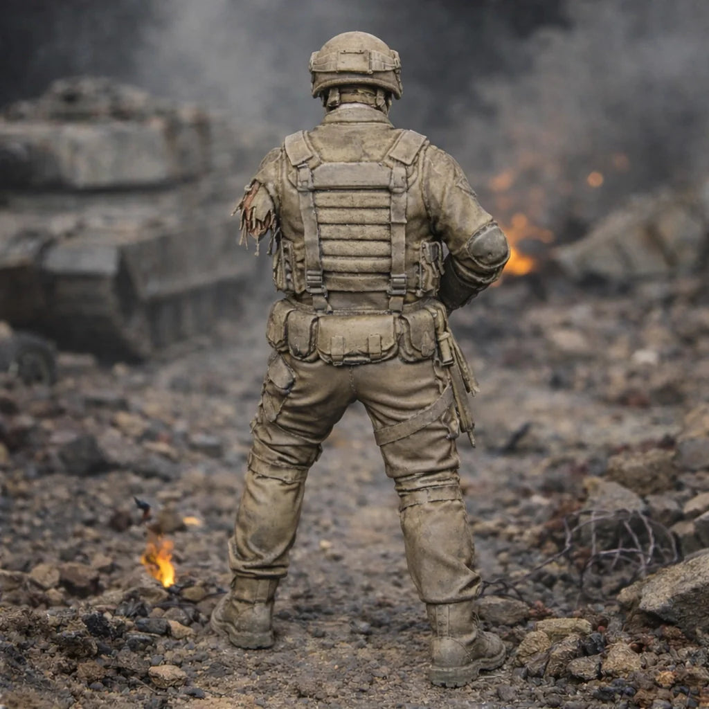 Resin Zombie Army Soldier Figurine | Scaled Resin Diorama Figurine
