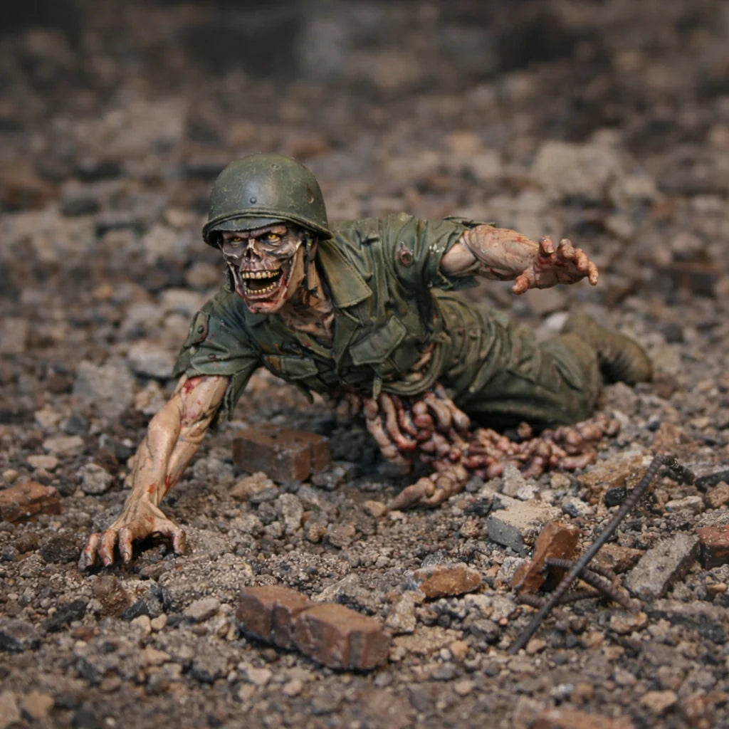 Resin Injured Zombie Soldier Figurine | Scaled Resin Diorama Figurine