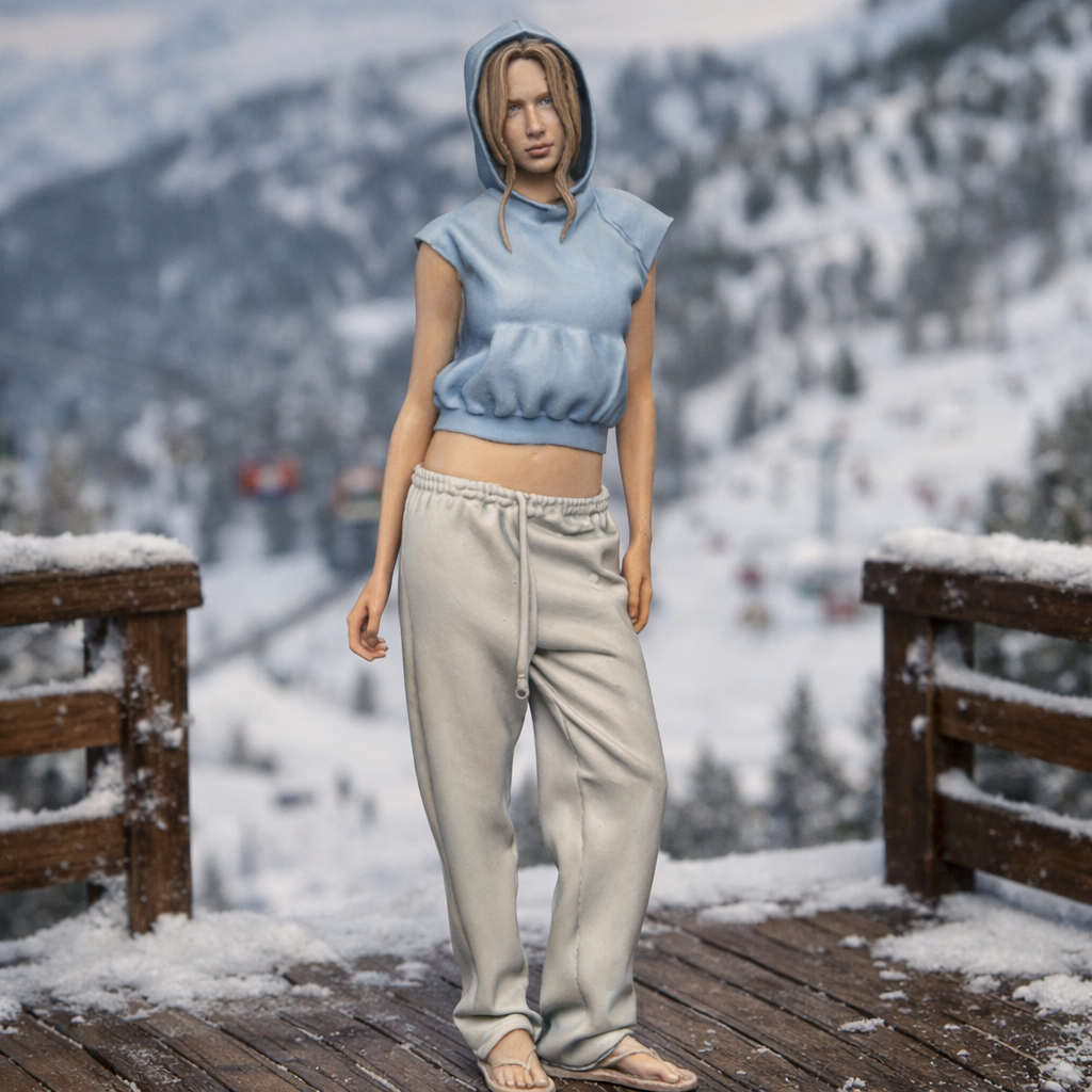 Relaxed Alpine Tourist in Cropped Hoodie & Sweatpants | Resin Figurine