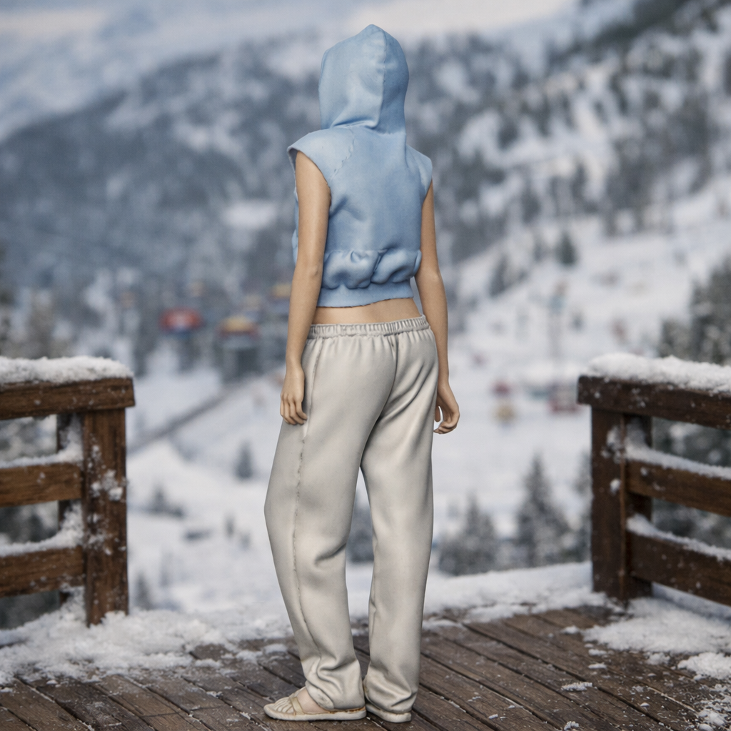 Relaxed Alpine Tourist in Cropped Hoodie & Sweatpants | Resin Figurine