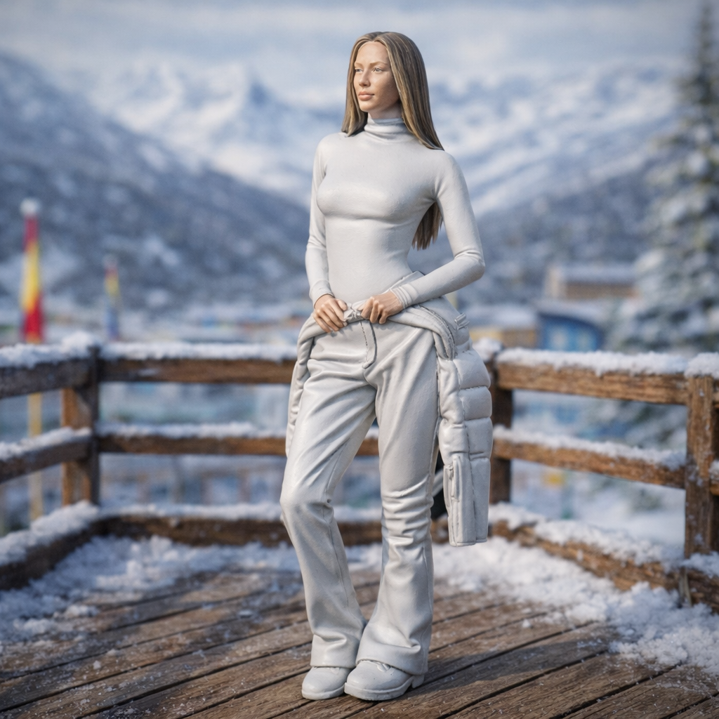 Elegant Winter Tourist in Turtleneck & Trousers | Resin Figurine