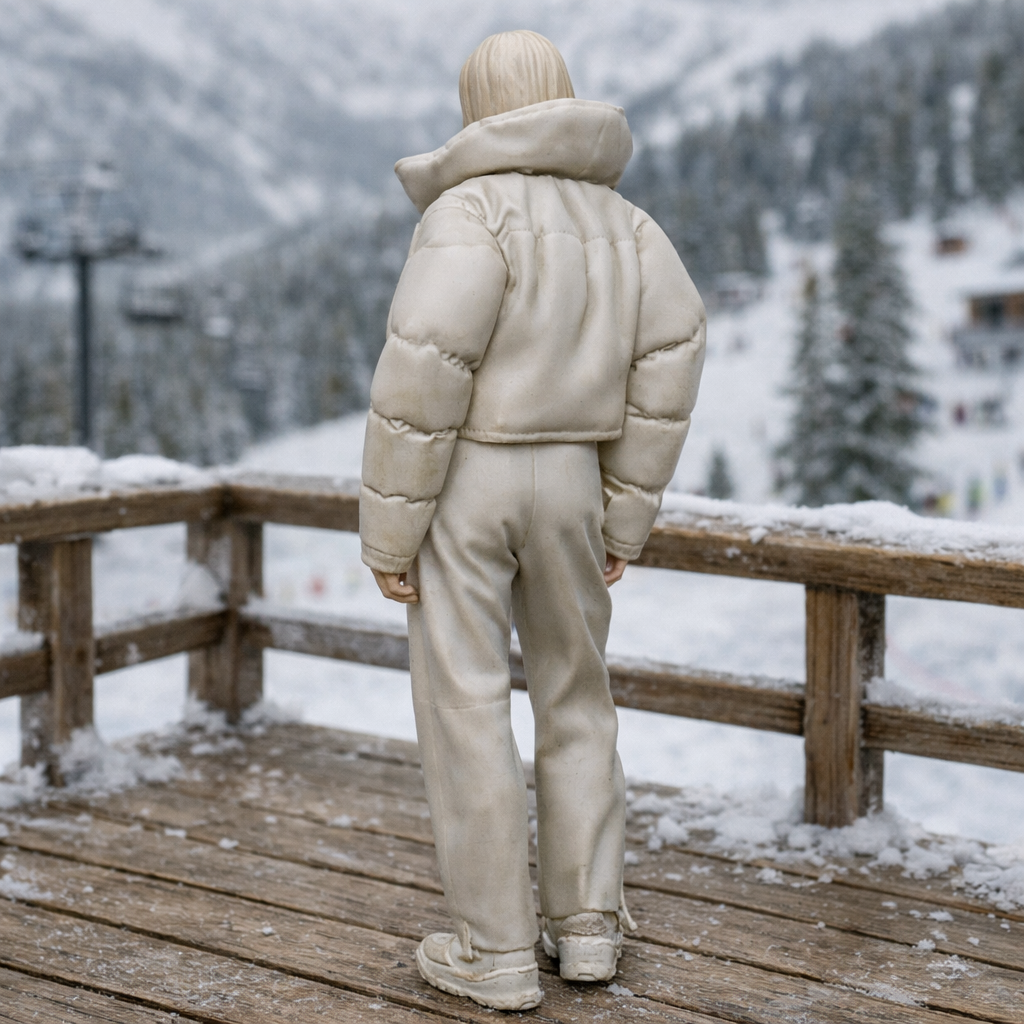 Hooded Winter Tourist in Puffer & Tracksuit | Resin Figurine