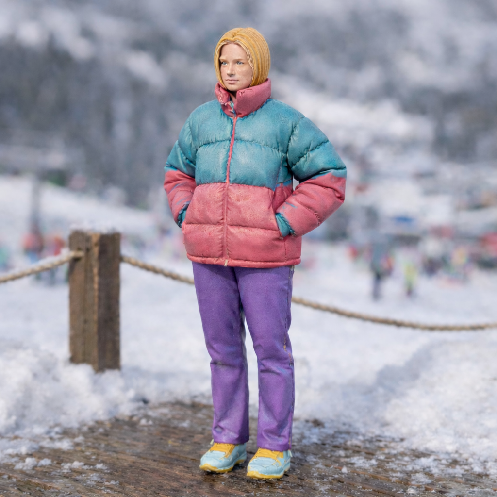 Minimalist Winter Chic in Puffer Jacket & Trousers | Resin Figurine