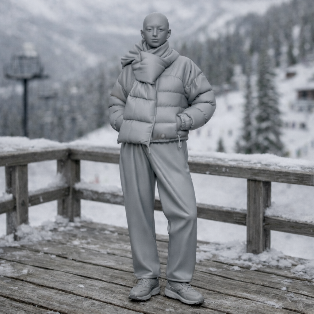 Retro Ski Tourist in Puffer & Scarf | Resin Figurine