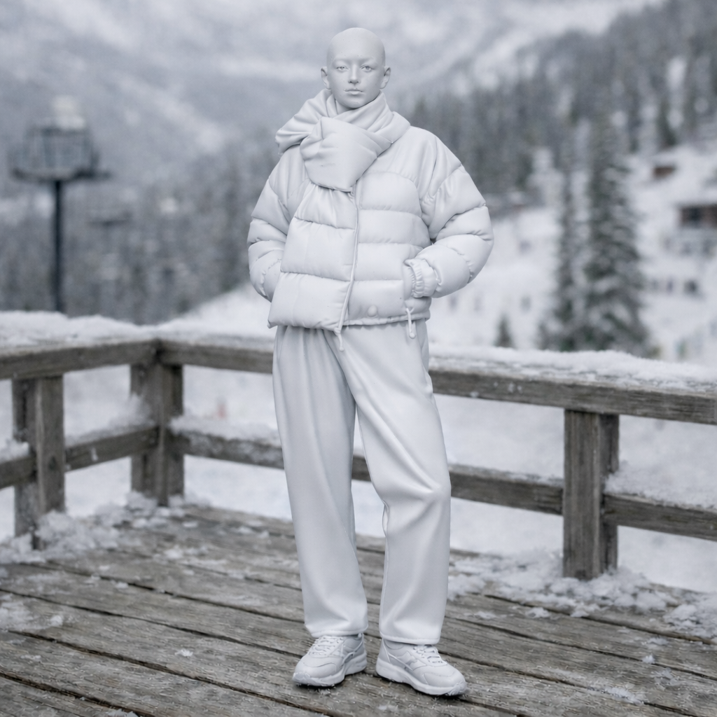 Retro Ski Tourist in Puffer & Scarf | Resin Figurine