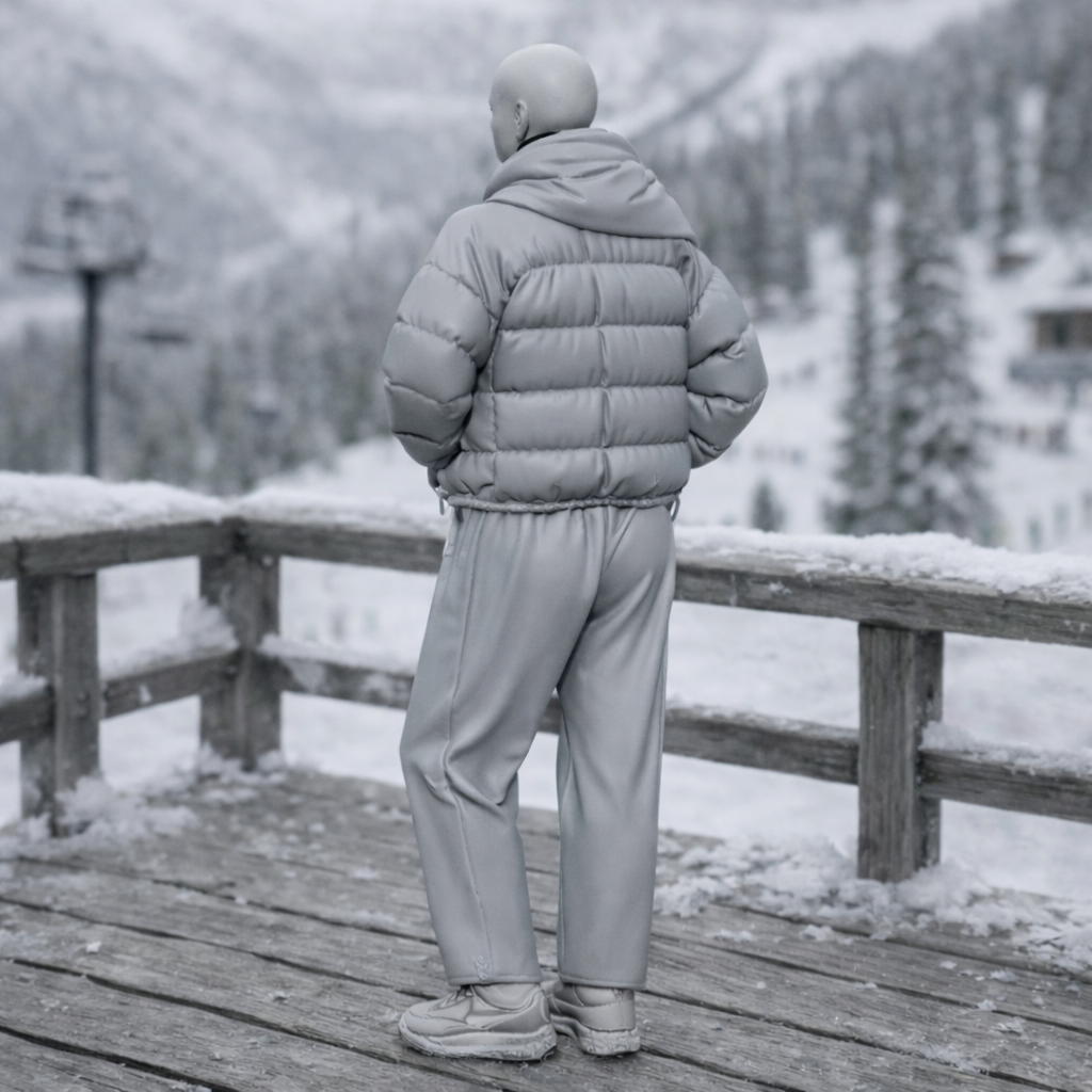 Retro Ski Tourist in Puffer & Scarf | Resin Figurine