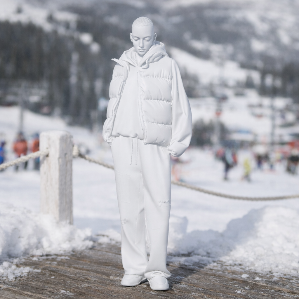 Avant-Garde Tourist in Puffer Vest & Tracksuit | Resin Figurine