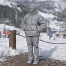 Minimalist Winter Chic in Puffer Jacket & Trousers | Resin Figurine