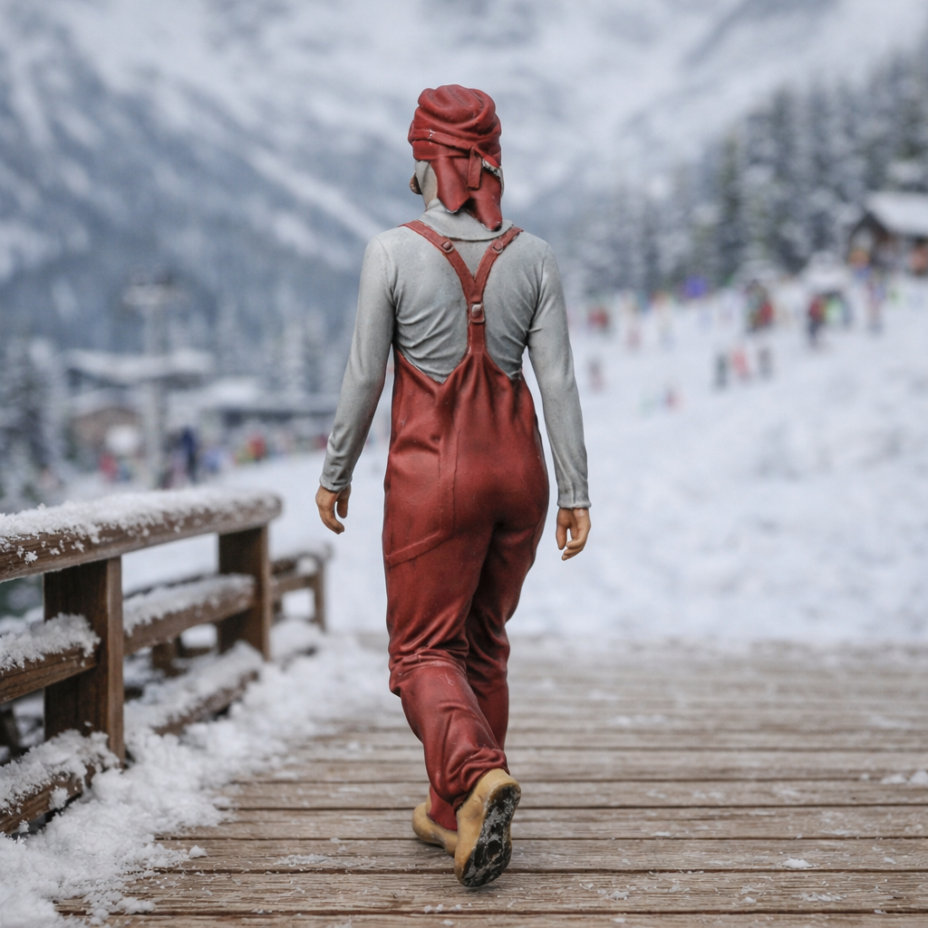 Pro Alpine Specialist in Heavy-Duty Salopettes | Resin Figurine