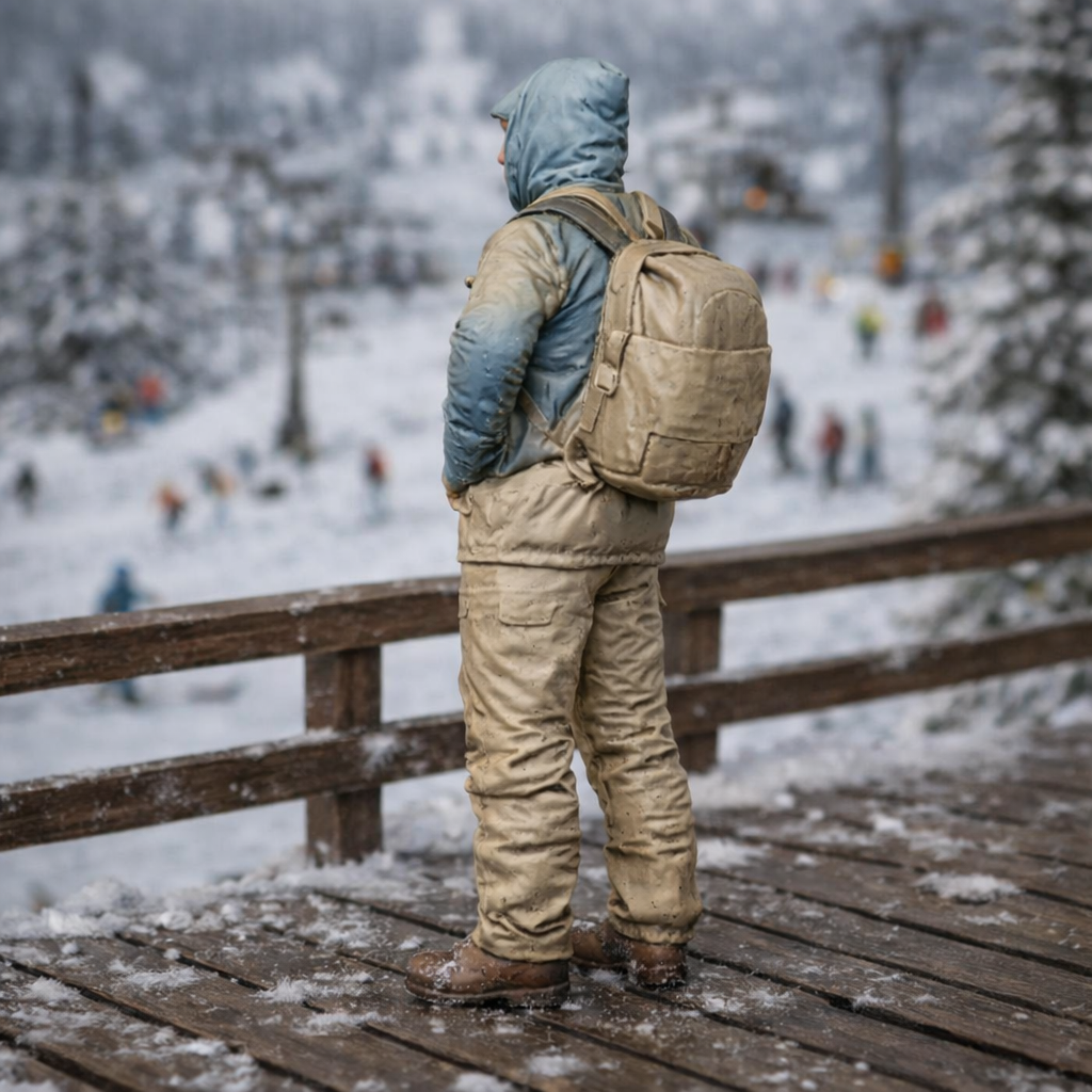 Professional Backcountry Guide in Hooded Expedition Shell | Resin Figurine