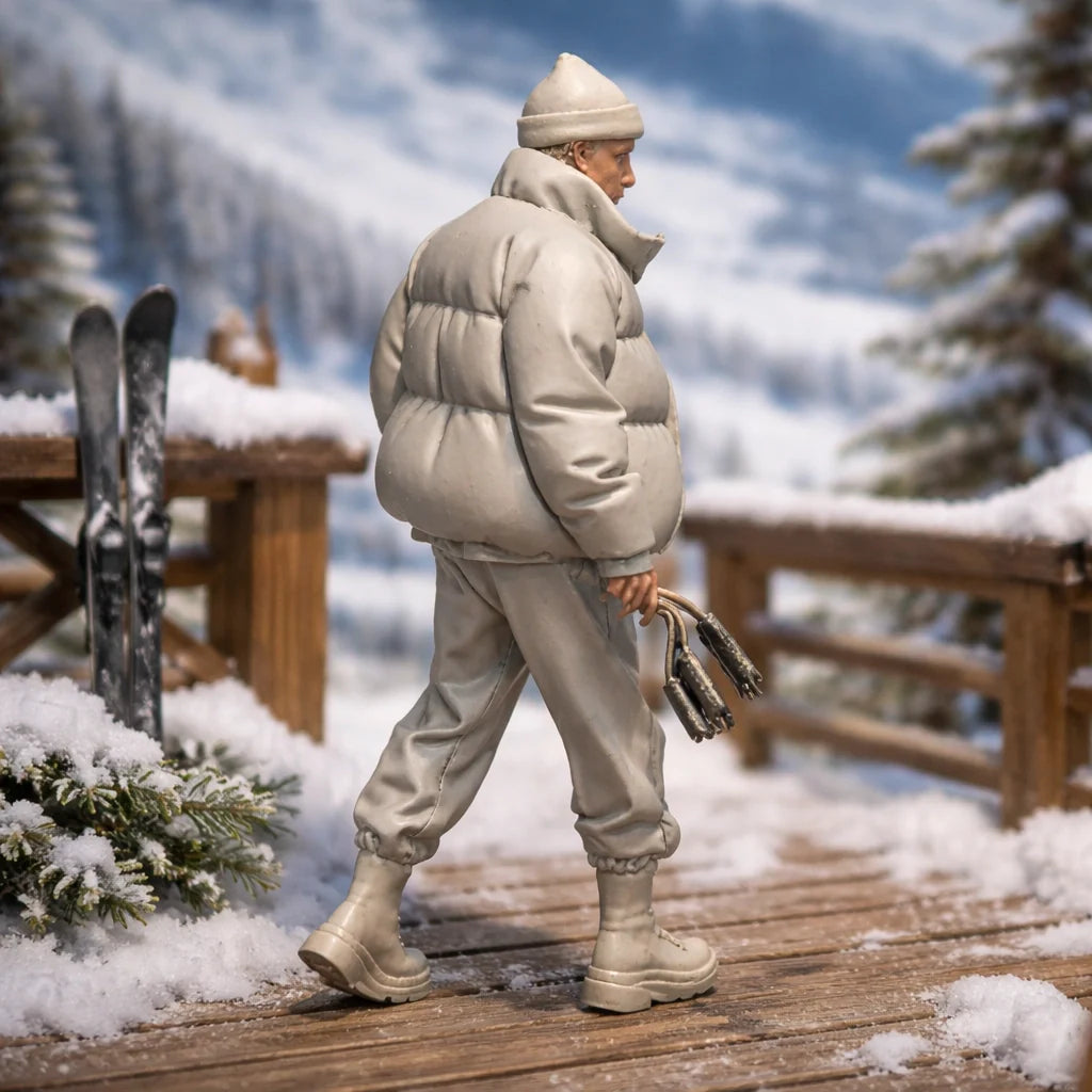 Professional Mountain Coach in Monochromatic Puffer Gear | Resin Figurine