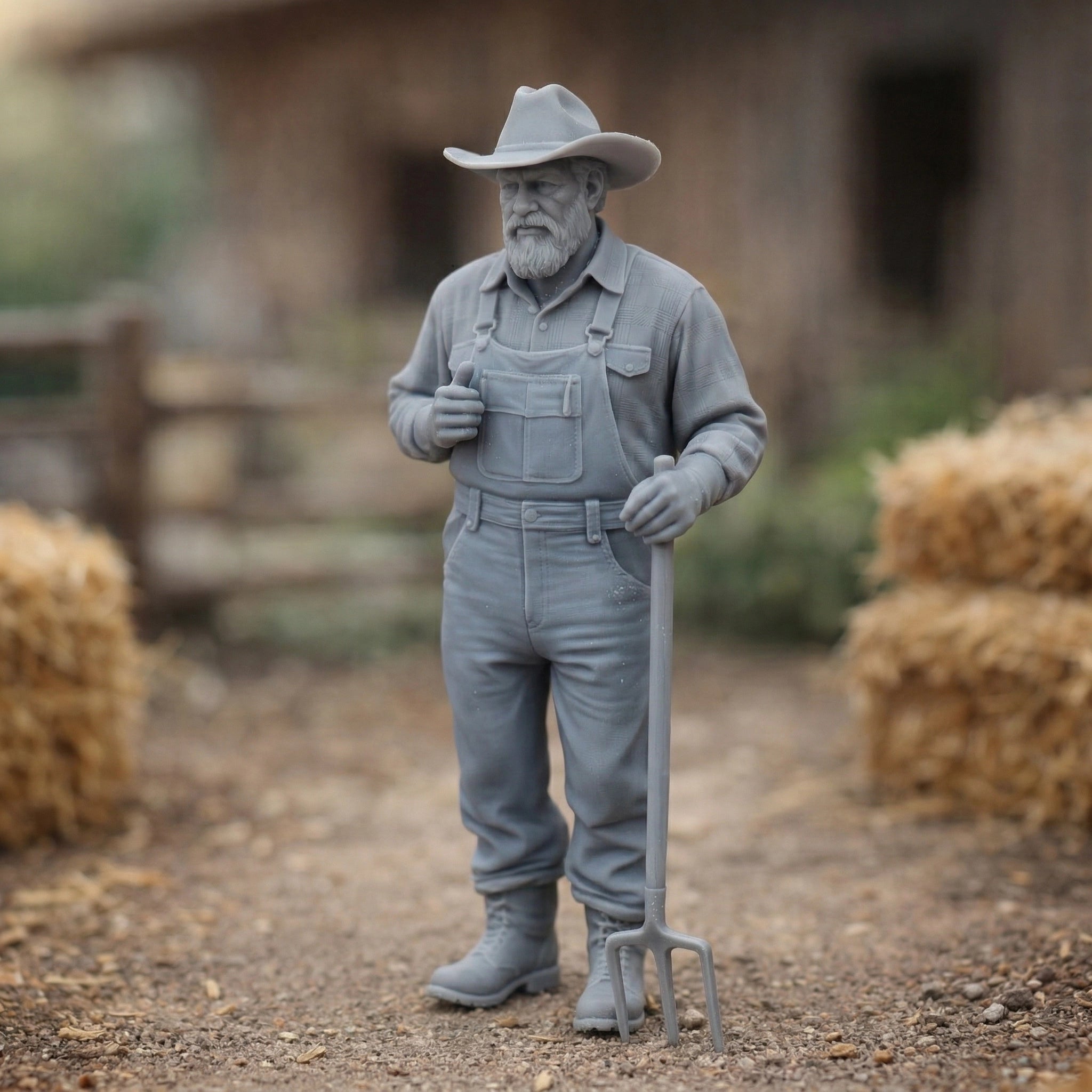 Veteran Farmhand | Grey Resin Farm Diorama Figurine