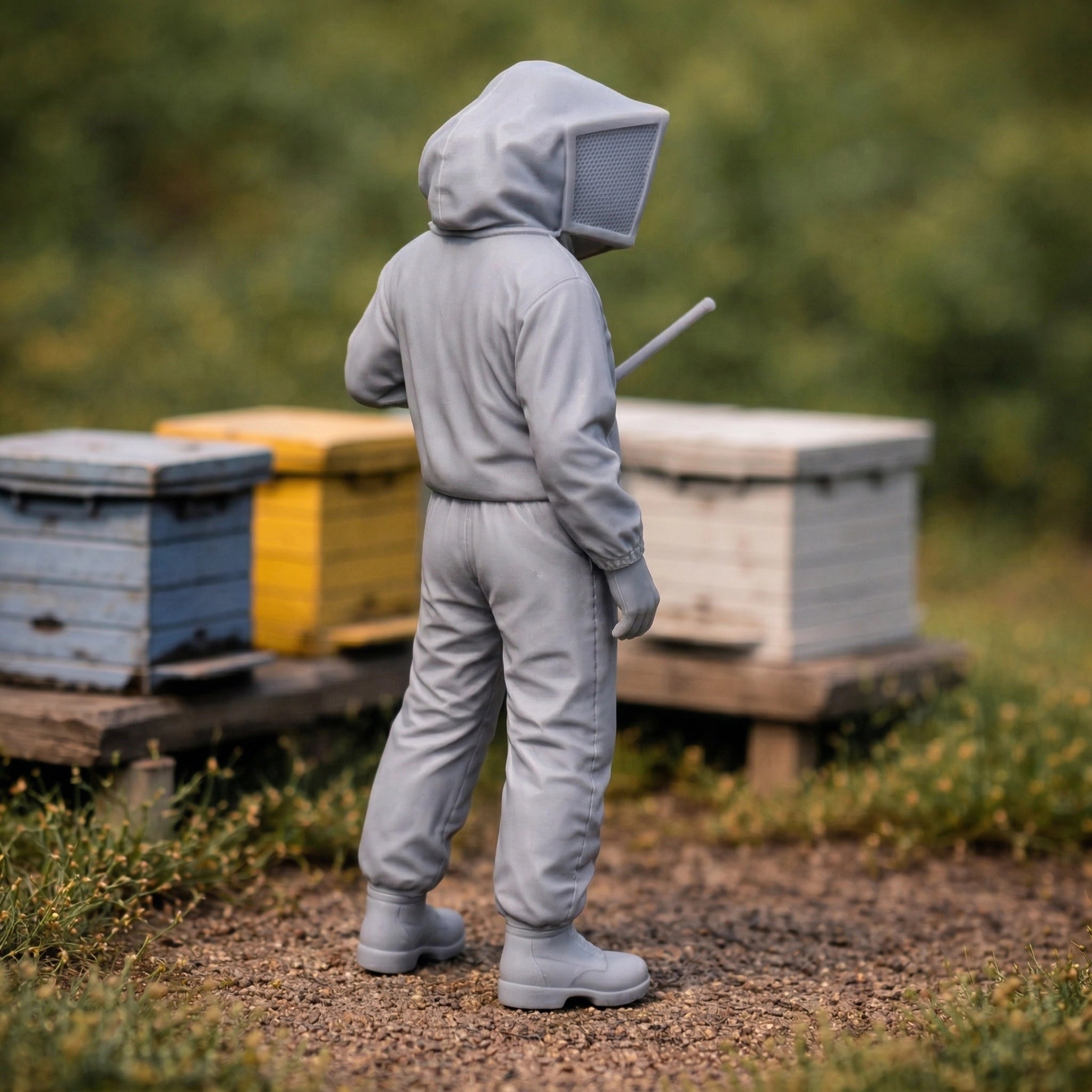 Apiary Beekeeper | Grey Resin Farm Diorama Figurine